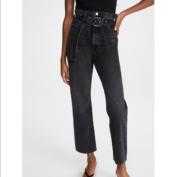Agolde Denim - Agolde Reworked 90’s Belted Paperbag High Waisted Straight Leg Jeans Black Sz 27
